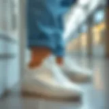 Stylish all-white leather sneakers on a professional nursing uniform
