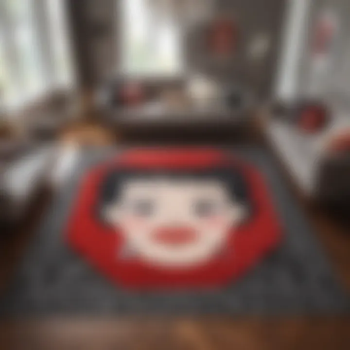 Modern living room featuring a Betty Boop rug as a centerpiece