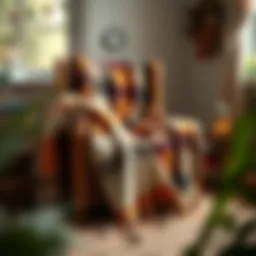 Cozy camping themed throw blanket draped over a chair