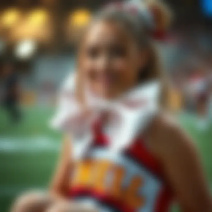 Cheerleader showcasing a custom bow with a name