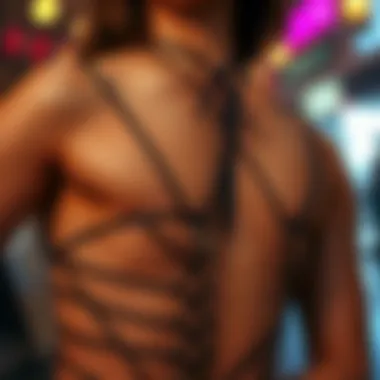 Intricate Strap Designs Close-up of intricate strap designs on a bodysuit