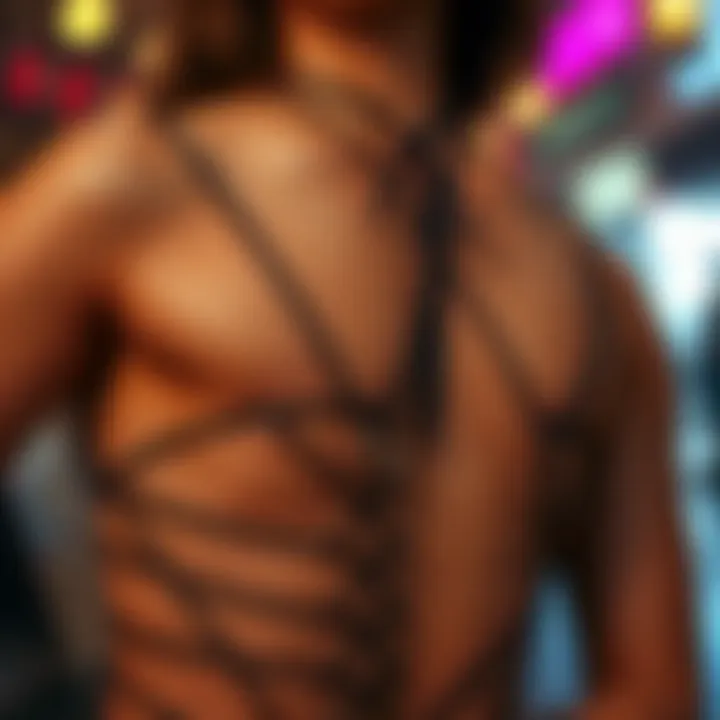 Intricate Strap Designs Close-up of intricate strap designs on a bodysuit