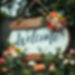 Beautifully designed rustic welcome sign adorned with flowers