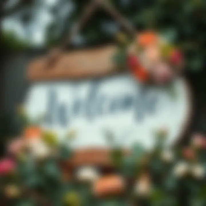 Beautifully designed rustic welcome sign adorned with flowers