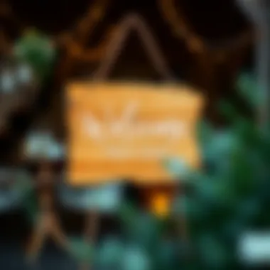 Charming wooden welcome sign featuring elegant calligraphy