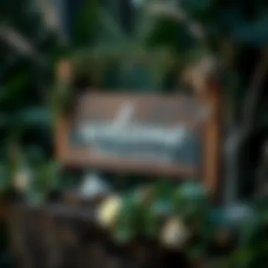Decorative welcome sign surrounded by natural elements
