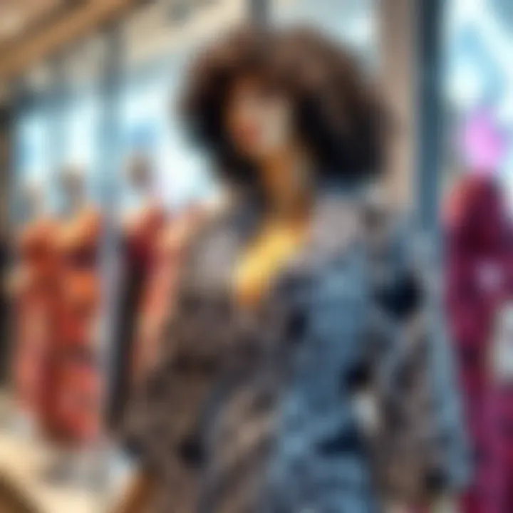 A stylish curvy outfit on a mannequin showcasing bold patterns