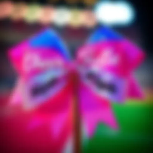 Vibrant custom cheer bow featuring personalized names