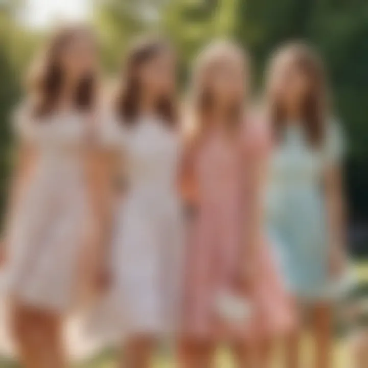 A group of girls wearing their favorite summer dresses at a picnic.