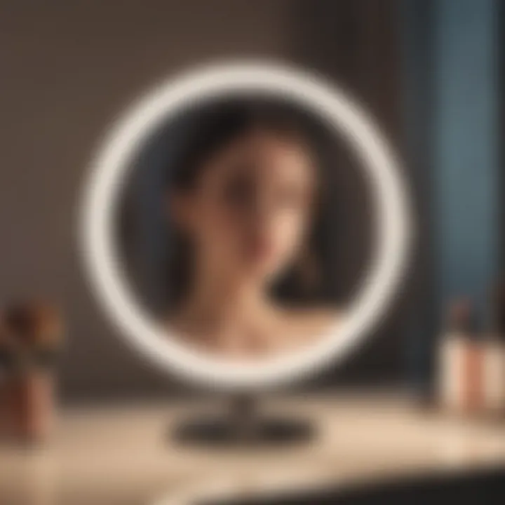 Elegant design of a dimmable makeup mirror showcasing adjustable lighting options