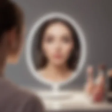 A close-up view of a dimmable makeup mirror featuring advanced touch controls