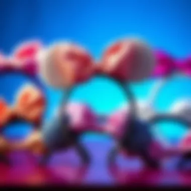 A creative display of different Disney headband ear styles and colors on a stylish background.