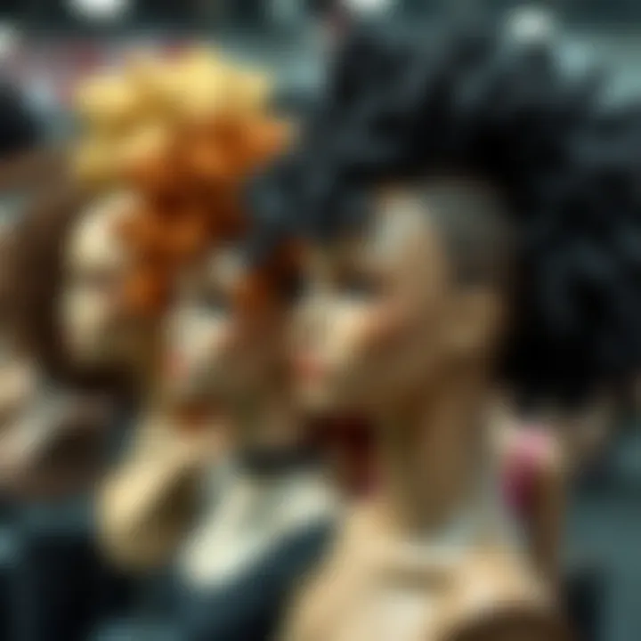 An array of different crochet hair styles displayed on mannequins