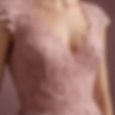 Close-up of intricate lace detailing on a dusty rose bridesmaid dress