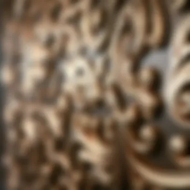 Close-up of intricate metallic wall decal designs showcasing craftsmanship