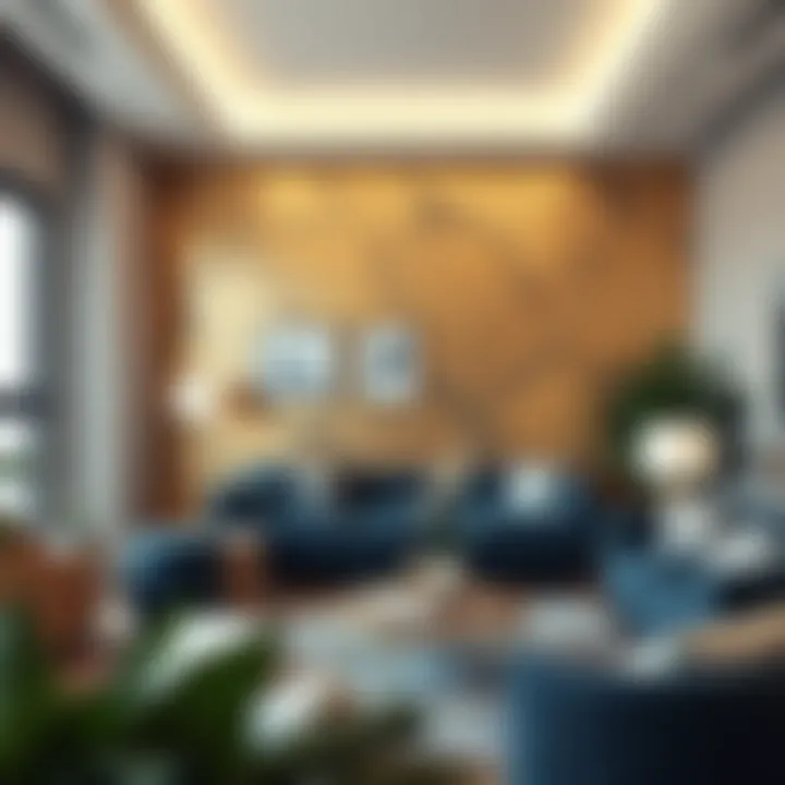 A stylish room featuring metallic wall decals as a focal point