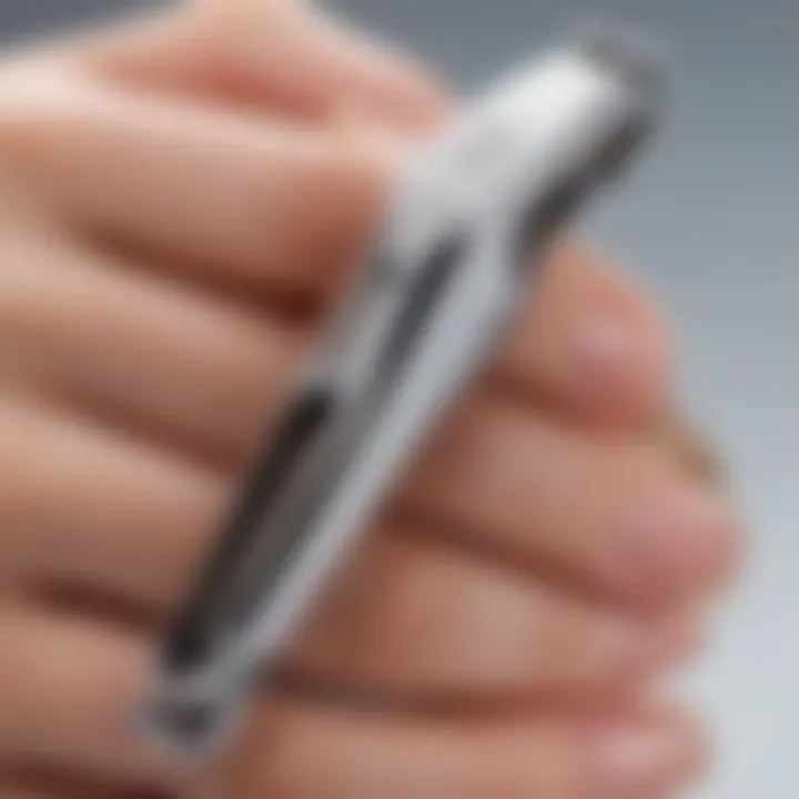 A close-up view of a nail clipper demonstrating its ergonomic functionality.