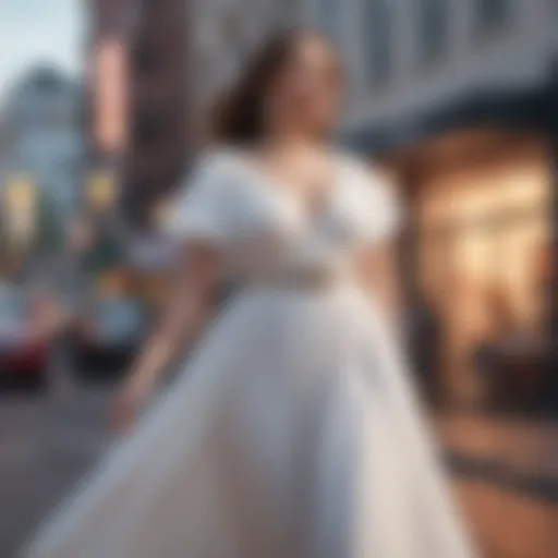 Elegant plus-size all-white ensemble featuring a flowy dress and statement accessories.