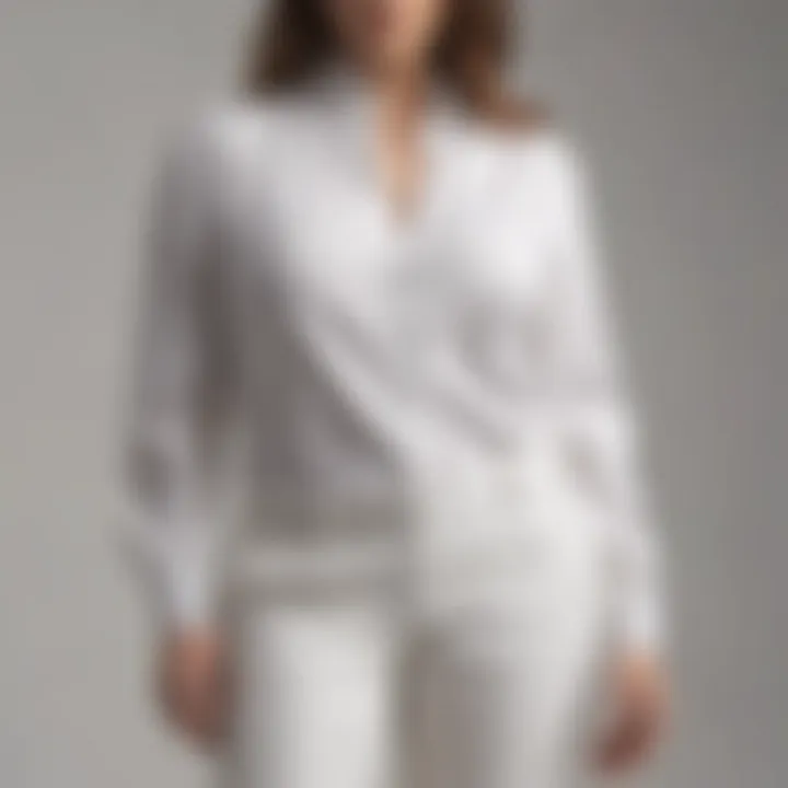 Stylish plus-size outfit showcasing tailored white trousers and a fashionable blouse.