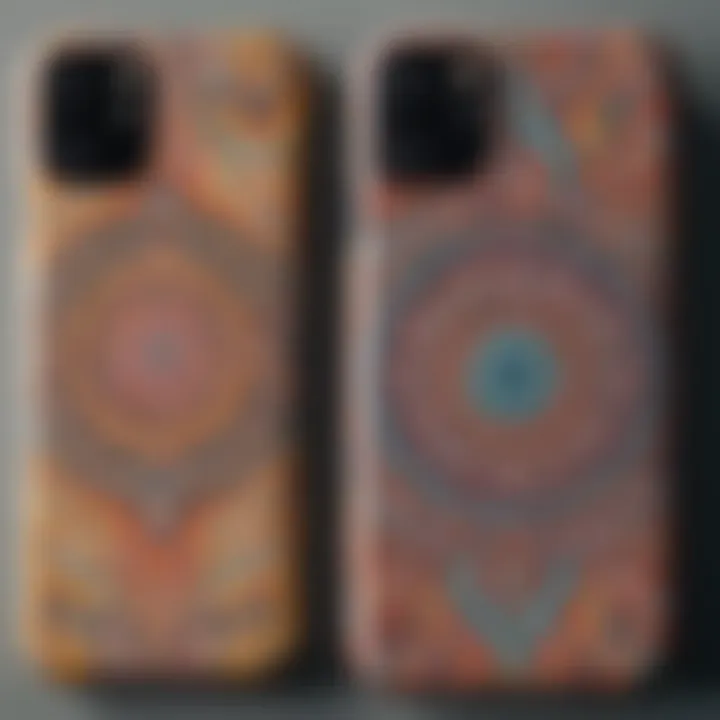 A vibrant collection of boho phone cases showcasing intricate patterns and textures