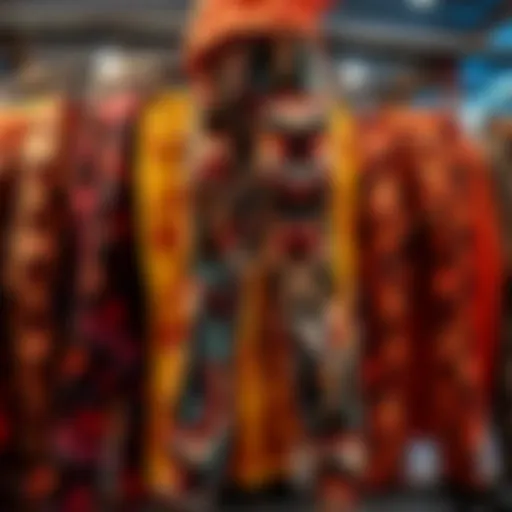 Fashionable stretch pants displayed in vibrant colors and patterns