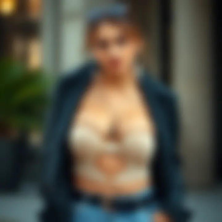 Stylish outfit accessorized with a front closure strapless bra