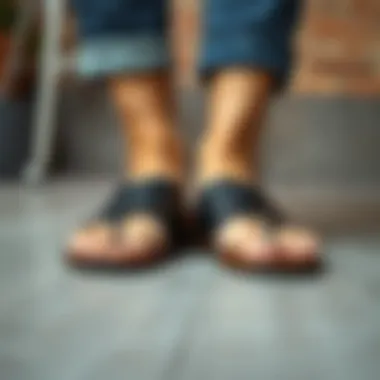 Comfortable closed-toe leather slides paired with casual wear