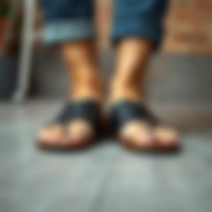 Comfortable closed-toe leather slides paired with casual wear