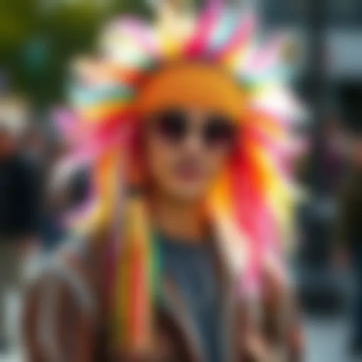 Vibrant hippie wig showcasing bohemian style