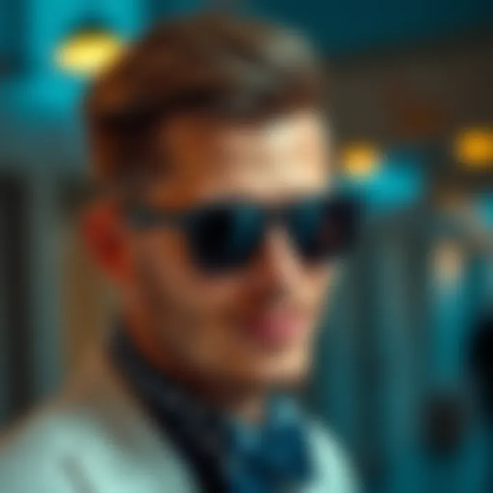 Fashionable sunglasses paired with party attire