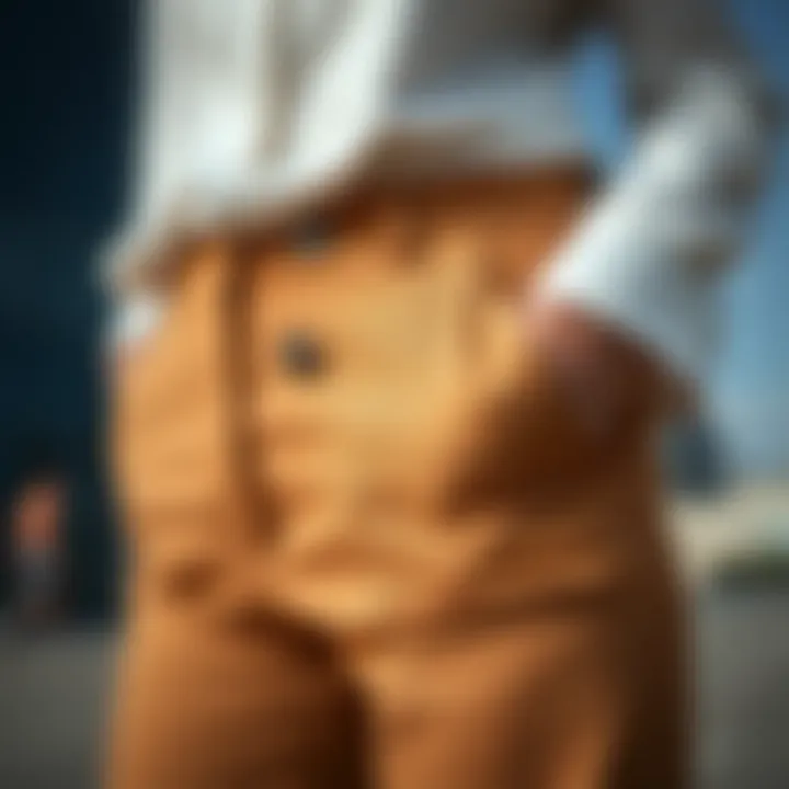 Sustainable fashion concept with pants button extensions highlighted