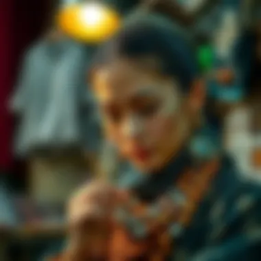 An artisan showcasing the intricate designs of clay beads