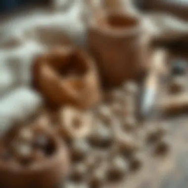 Crafting tools and raw materials used for making clay beads