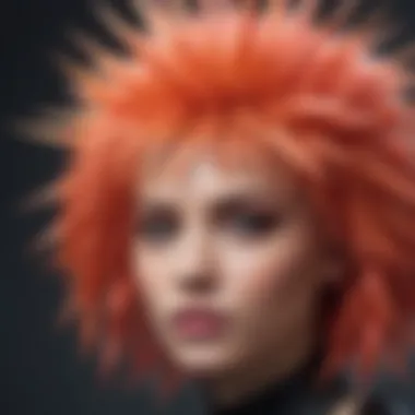 Close-up of textured spikes in a vibrant wig