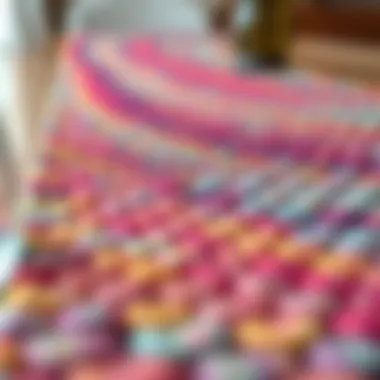 Close-up of a textured mermaid table runner featuring vibrant colors