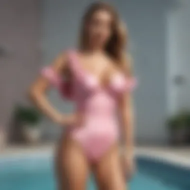 Different body types in one piece bathing suits with ruffle sleeves