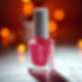 Glistening pink sparkly gel nail polish in a bottle