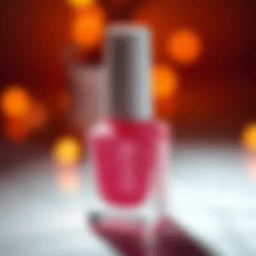 Glistening pink sparkly gel nail polish in a bottle