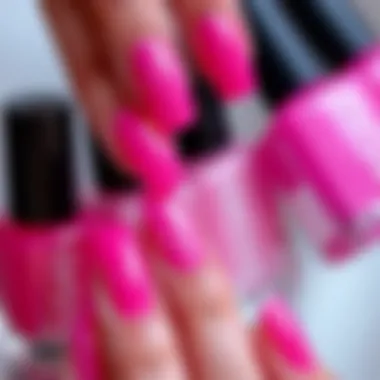 Array of pink sparkly gel nail polish shades