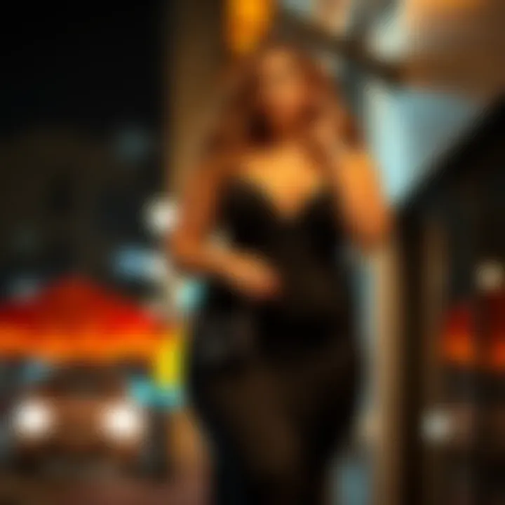 Accessorized plus size black midi dress for a night out