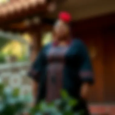 Culturally inspired plus size black midi dress with unique patterns