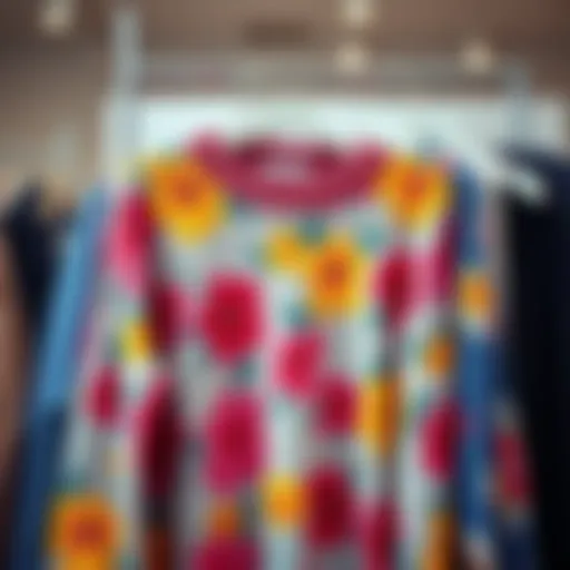 Colorful plus size floral sweater draped elegantly on a rack