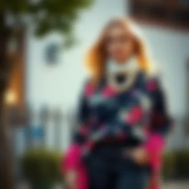 Layered styling of a plus size floral sweater with accessories