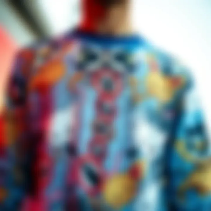 Close-up of intricate designs on a cartoon long sleeve shirt