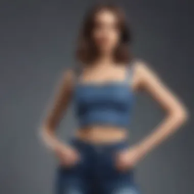 A model showcasing a stylish crop top paired with high-waisted jeans