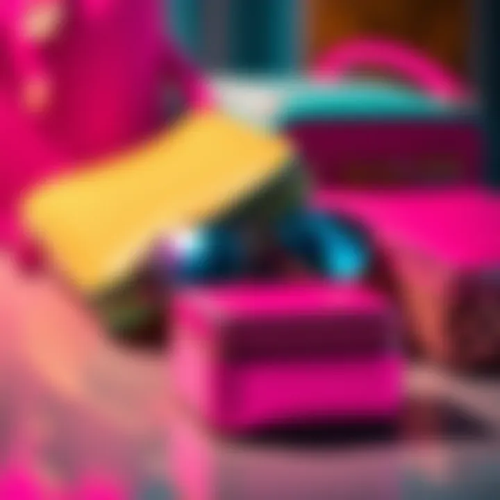 Colorful fashion accessories featuring neon pink highlights