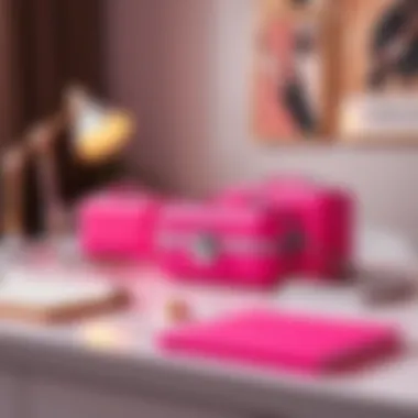 Stylish arrangement of neon pink cases on a minimalistic desk