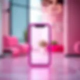 Vibrant neon pink phone case against a contemporary backdrop