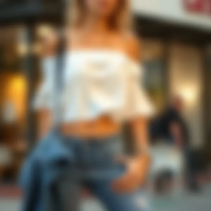 Casual white top styled with denim jeans