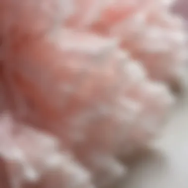 Close-up view of delicate organza ruffle trim showcasing its texture and layering.